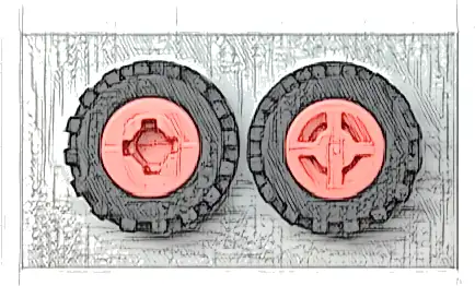 Wheel 8mm D. x 6mm with Slot with Black Tire 15mm D. x 6mm Offset Tread Small - Band Around Center of Tread (34337 / 87414)