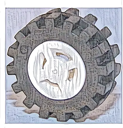 Wheel 8mm D. x 6mm with Slot with Black Tire 15mm D. x 6mm Offset Tread Small - Band Around Center of Tread (34337 / 87414)