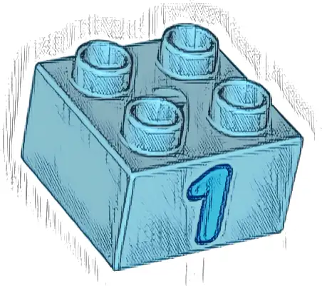 Duplo, Brick 2 x 2 with Dark Azure Number 1 with Blue Outline Pattern