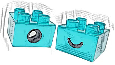 Duplo, Brick 2 x 2 with Black Eye Open / Closed Pattern on Opposite Sides