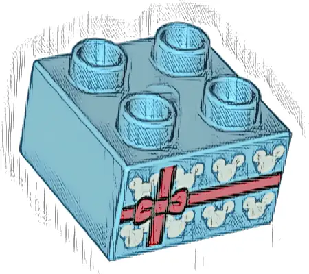 Duplo, Brick 2 x 2 with Present / Gift, Red Bow and Mice Heads Pattern