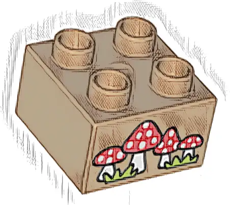 Duplo, Brick 2 x 2 with Toadstools / Mushrooms and Grass Pattern