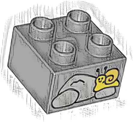 Duplo, Brick 2 x 2 with Light Bluish Gray Stones and Yellow and Bright Light Orange Snail Pattern