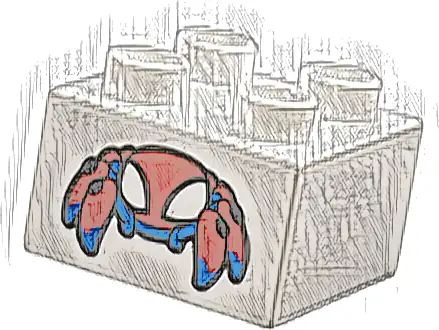 Duplo, Brick 2 x 2 with Red and Blue Spider Robot (Spider-Man Trace-E) Pattern