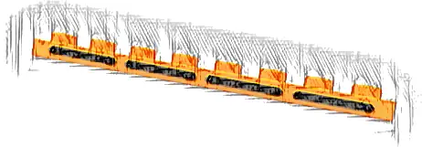Plate 1 x 8 with 4 Black Rounded Stripes with Bright Light Yellow and Dark Orange Outlines (Air Vents) Pattern