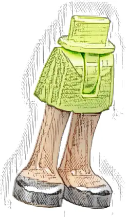 Mini Doll Hips and Skirt with Molded Light Nougat Legs and Printed Silver Open Top Shoes Pattern - Thin Hinge