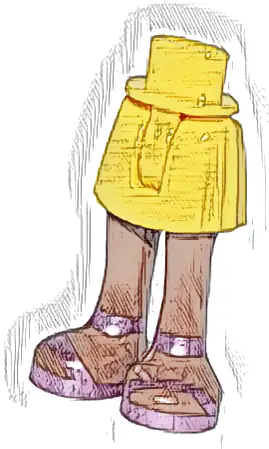 Mini Doll Hips and Skirt with Molded Medium Brown Legs and Printed Metallic Pink Sandals Pattern - Thin Hinge