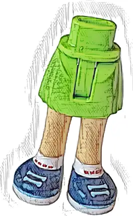 Mini Doll Hips and Skirt with Molded Medium Tan Legs and Printed Dark Blue Shoes with White Laces and Soles and White Socks with Red Rectangles Pattern - Thin Hinge