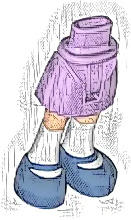 Część LEGO® 35216ac00pb018 Mini lalka, biodra i spódnica z formowanymi jasnonugatowymi nogami i nadrukowanymi ciemnoniebieskimi butami i białymi skarpetkami (wzór) - cienki zawias