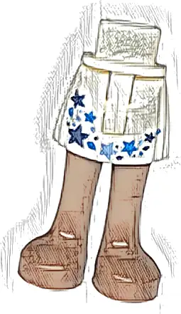 Mini Doll Hips and Skirt with Molded Medium Brown Legs and Printed Dark Blue, Dark Azure and Bright Light Blue Stars and Dots Pattern - Thin Hinge