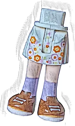 Mini Doll Hips and Skirt with Molded Light Nougat Legs and Printed Bright Light Yellow, Bright Pink and Orange Flowers, Dark Orange Shoes with White Laces and Soles and Medium Lavender Socks Pattern -