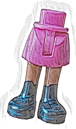 Część LEGO® 35216ac00pb028 Mini lalka biodra i spódnica z formowanymi ciemnobrązowymi nogami i nadrukowanymi czarnymi butami z niebieskimi sznurówkami i przeszyciami (wzór) - cienki zawias