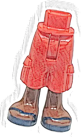 Mini Doll Hips and Trousers Cropped Large Pockets with Molded Reddish Brown Legs and Printed Dark Blue Sandals with V-Shaped Straps Pattern - Thin Hinge