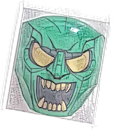 Large Figure Face with Brow and Nose Detail, 2 x 2 Round Brick Attachment with Gold Eyes, Open Mouth with Teeth, and Lines Pattern (Green Goblin)