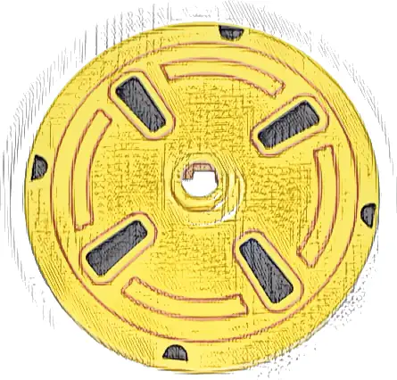 Dish 4 x 4 Inverted (Radar) with Open Stud with Black and Medium Nougat Hubcap Pattern