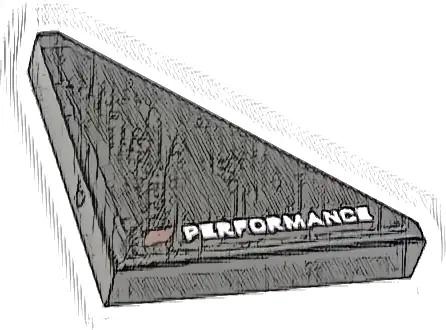 Tile, Modified 2 x 2 Triangular with Dark Red Capital Letter E and White 'PERFORMANCE' Pattern Model Left Side (Sticker) - Set 76909