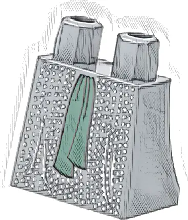 Lower Body, Skirt with Silver Dots and Wrinkles and Dark Green Sash Pattern