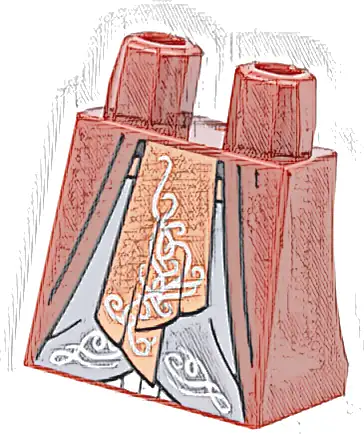 Lower Body, Skirt with Robe, Light Bluish Gray Center Panel and Copper Sash with Silver Filigree Pattern 