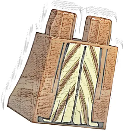 Lower Body, Skirt with Coattails over Tan Dress with Dark Tan and Reddish Brown Diagonal Stripes Pattern