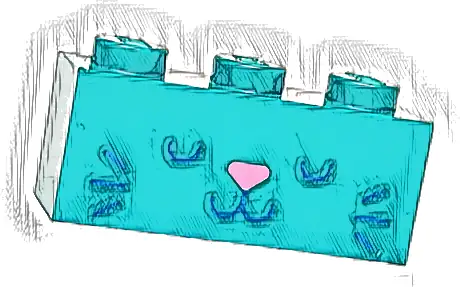 Brick 1 x 3 with Cat Face with Dark Blue Eyes, Whiskers and Mouth and Dark Pink Nose Pattern