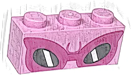 Brick 1 x 3 with Dark Pink Line and Sunglasses with Magenta Pointed Frame and Black Lenses with White Stripes Pattern (Super Mario Roy Upper Face)