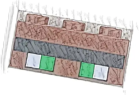 Brick 1 x 3 with Minecraft Pixelated Green Eyes with Black Outline and Unibrow Pattern