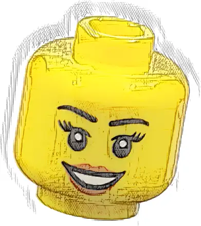 Minifigure, Head Female Black Eyebrows and Eyelashes, Dark Orange Lips, Open Mouth Smile with Teeth Pattern