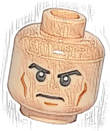 Minifigure, Head Black Angled Eyebrows, Medium Nougat Cheek Lines and Chin Dimple, Stern Pattern