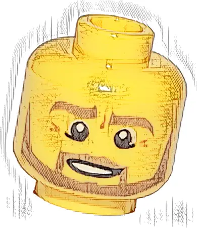 Minifigure, Head Dark Tan Eyebrows, Moustache and Angular Beard, Lower Eyelids, Medium Nougat Wrinkles, Lopsided Open Mouth Smile with Teeth and Top Lip Line Pattern