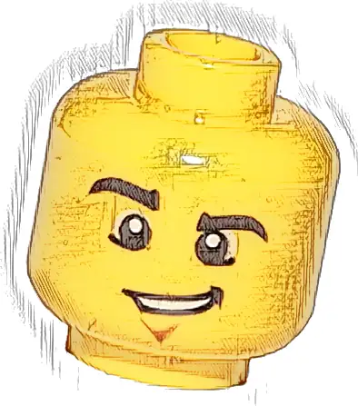 Minifigure, Head Male Black Eyebrows, Raised Right Eyebrow, Chin Dimple, and Lopsided Grin with Teeth Pattern