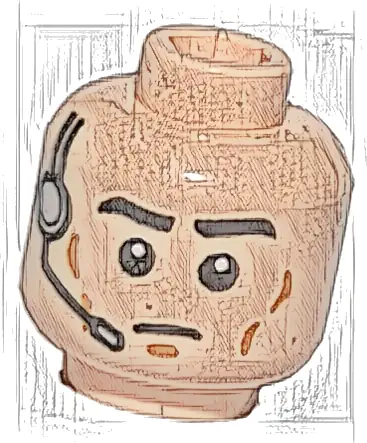 Minifigure, Head Black Eyebrows, Dark Orange Cheek Lines and Chin Dimple, Headset with Microphone, Neutral Pattern