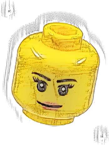 Minifigure, Head Female Black Thin Eyebrows, Eyelashes, Nougat Lips, Grin Pattern