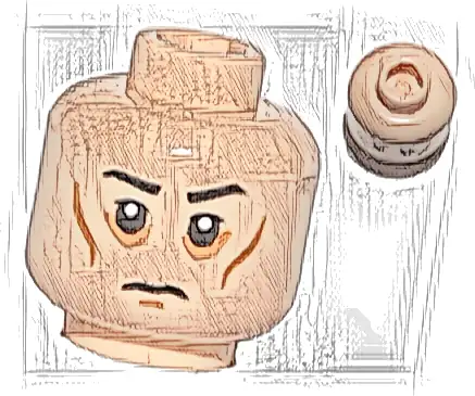 Minifigure, Head Black Eyebrows, White Pupils, Cheek Lines, Circles Around Eyes, Frown Pattern