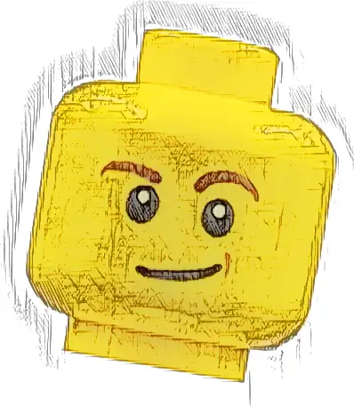 Minifigure, Head Reddish Brown Eyebrows, White Pupils, Lopsided Smile and Medium Nougat Dimple Pattern