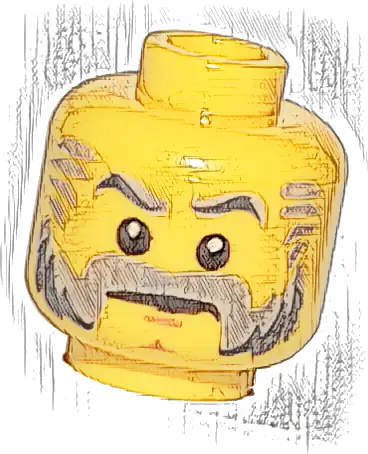 Minifigure, Head Light Bluish Gray and Dark Bluish Gray Eyebrows, Mutton Chops, Moustache, Medium Nougat Chin Dimple Pattern