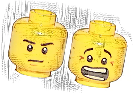 Minifigure, Head Dual Sided Black Eyebrows, Stern with Nougat Chin Dimple / Scared Open Mouth with Teeth Parted Pattern