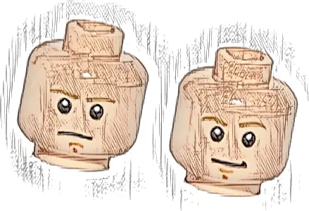 Minifigure, Head Dual Sided Dark Tan Eyebrows, Chin Dimple, White Pupils, Stern / Smile Pattern (SW Luke Skywalker)