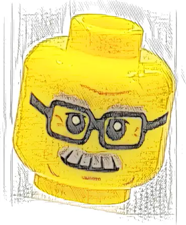 Minifigure, Head Light Bluish Gray Bushy Eyebrows and Moustache, Black Glasses, Medium Nougat Chin Dimple and Wrinkles, Slight Grin Pattern