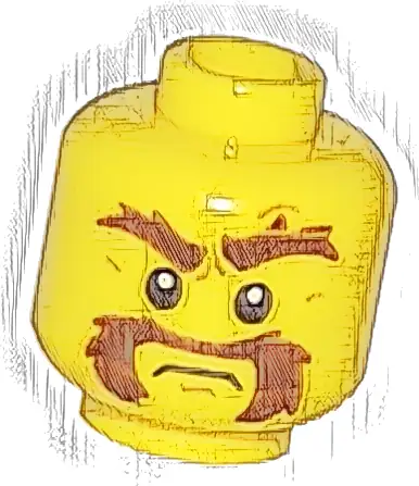 Minifigure, Head Reddish Brown Bushy Eyebrows, Horseshoe Moustache, Left Eyebrow Raised Pattern