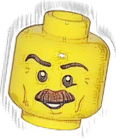 Minifigure, Head Moustache Brown Bushy, Black Eyebrows, Cheek Lines, Smile, White Pupils Pattern