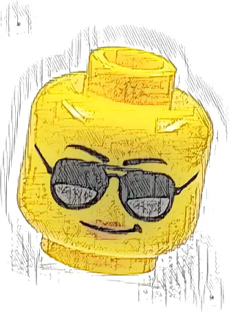 Minifigure, Head Female Black Eyebrows, Sunglasses with Dark Silver Reflections, Medium Nougat Lips, Smirk Pattern