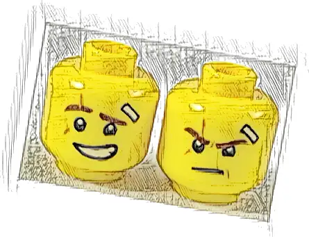 Minifigure, Head Dual Sided Reddish Brown Eyebrows, Medium Nougat Scar, Bandage, Lopsided Grin with Teeth / Determined Pattern (Kai)