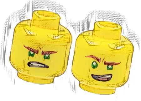 Minifigure, Head Dual Sided Reddish Brown Eyebrows, Green Eyes, Lopsided Open Mouth Grin / Gritted Teeth Pattern (Lloyd)