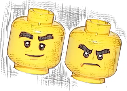 Minifigure, Head Dual Sided Black Bushy Eyebrows, Smile / Angry Pattern (Cole)