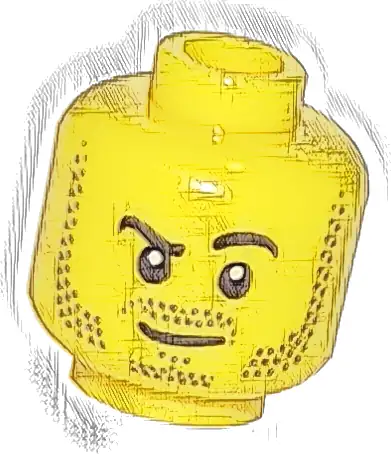 Minifigure, Head Black Eyebrows, Left Raised, Dark Tan Moustache, Mutton Chops and Goatee Stubble, Lopsided Grin Pattern