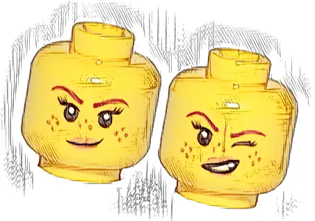 Minifigure, Head Dual Sided Female Reddish Brown Eyebrows, Nougat Freckles and Lips, Small Smirk / Left Eye Squinted Pattern