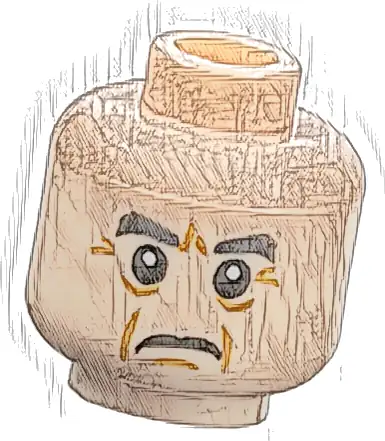 Minifigure, Head Dark Bluish Gray Eyebrows, Dark Orange Jowel Lines, Chin Dimple, and Wrinkles, Frown Pattern