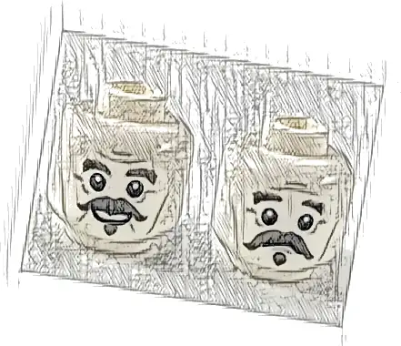 Minifigure, Head Dual Sided Dark Bluish Gray Bushy Eyebrows, Handlebar Moustache and Soul Patch, Light Bluish Gray Wrinkles, Cheek Lines and Forehead Creases, Open Mouth Smile / Worried Expression Pat