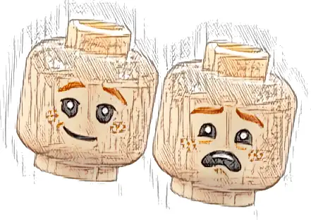 Minifigure, Head Dual Sided Child Dark Orange Eyebrows, Nougat Freckles, Lopsided Grin / Scared Open Mouth with Top Teeth Pattern