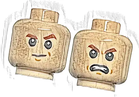 Minifigure, Head Dual Sided Child Reddish Brown Eyebrows, Suspicious with Left Eyebrow Raised / Angry Pattern